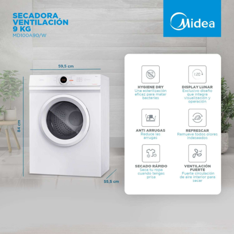 SECARROPAS MIDEA 9 KG CARGA FRONTAL